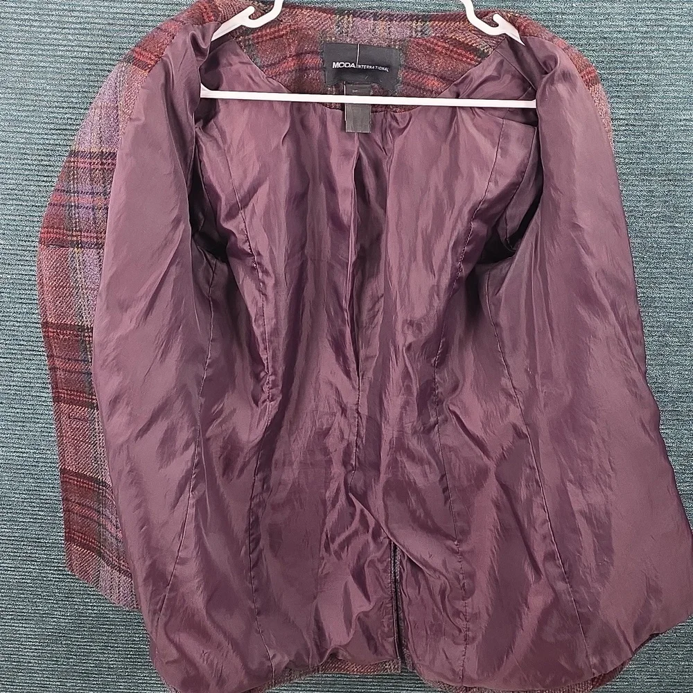Moda International Pea Coat, Wool Blend, Plaid